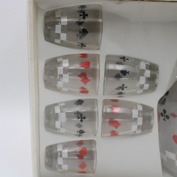 Verrerie D'Arques France Card Themed Liqueur Service Set Decanter & 6 Glass Set - Picture 2 of 7